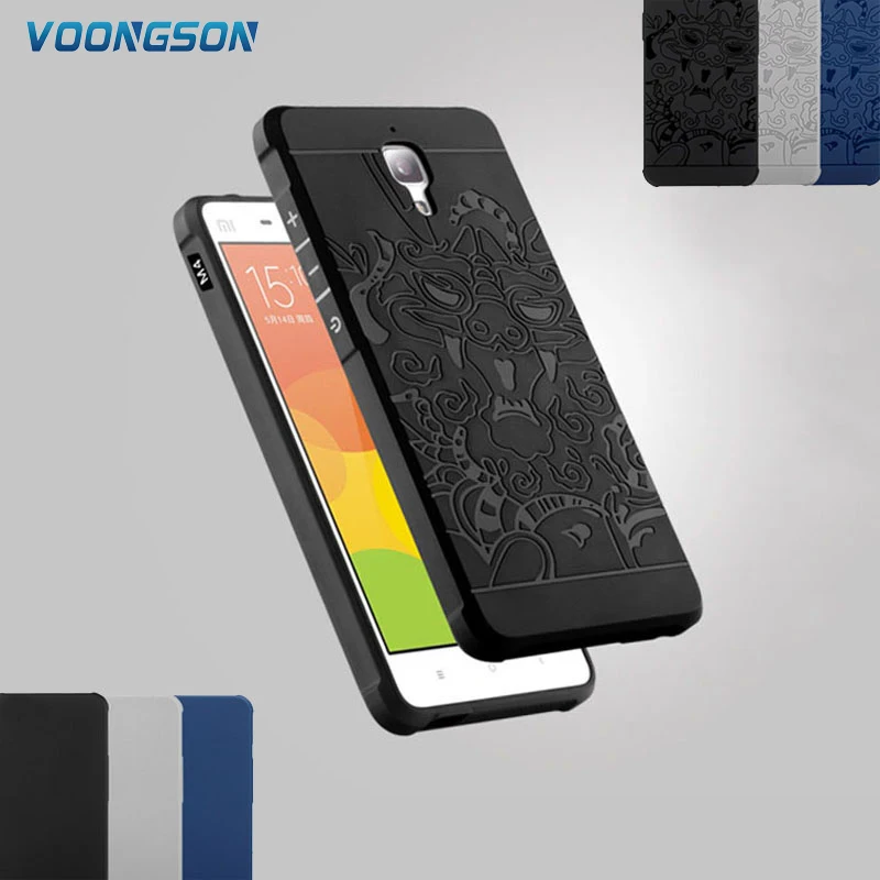 

VOONGSON For Xiaomi Mi4 Case Phone Bags High Quality Soft Silicone Armor Shockproof 3D Dragon Heavry Duty Back Cover Rubber Mi 4