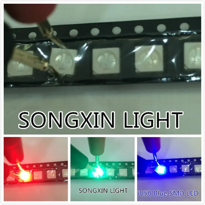 50 шт. smd5050 LED SMD 5050 RGB чип PLCC 6 триколор красный зеленый синий светодиод