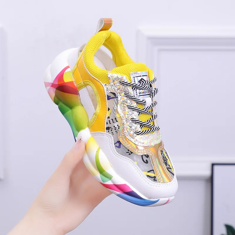 

LZJ 2019 New Women Sneakers Fashion Comfortable Casual Dad Shoes Sequins Girl Graffiti Breathable Platform shoes woman 35-40