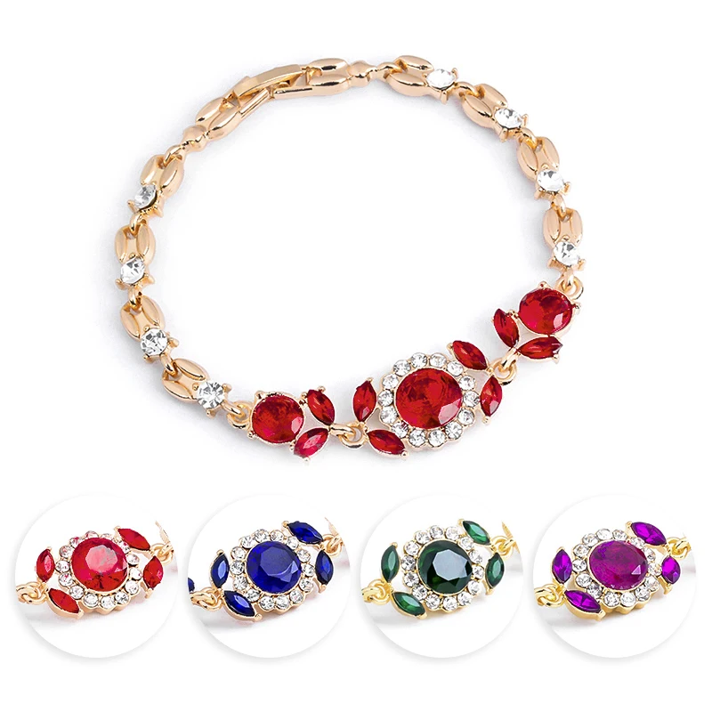 

SHUANGR On Sale Top Quality Women's Green Crystal Bracelet Gold Color Bracelet Pretty Chain Bracelets Gift for Girl