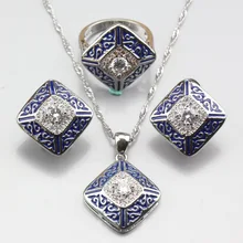 MANNY хороший 925 Серебряный Синий Белый кубический цирконий серьги подвеска ожерелье кольцо Свадебные Ювелирные наборы для невесты
