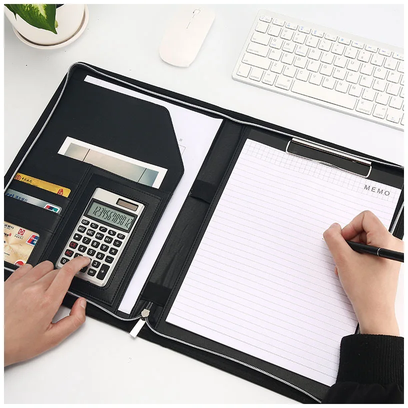 

A4 Portable Business Padfolio File Folder Document bag multifunction organizer with writing pad notepad zipper calculator 1320A