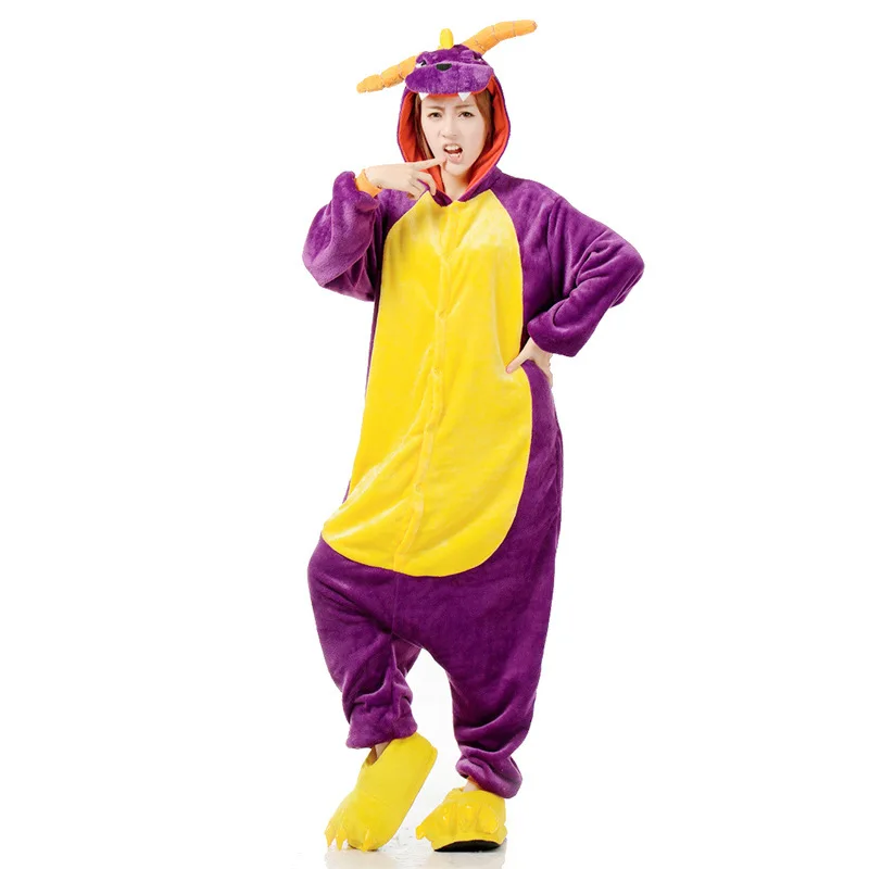 Кигуруми фиолетовый дракон динозавр пижамы животных вечерние фланелевый костюм для косплея комбинезоны игры мультфильм животных пижамы