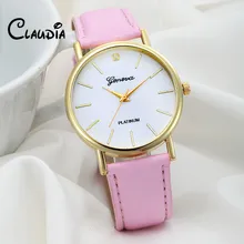 Newest CLAUDIA Women’s Fashion Design Dial Leather Band Analog Geneva Quartz Wrist Watch FreeShipping 2016 Hot sale Reloj Mujer