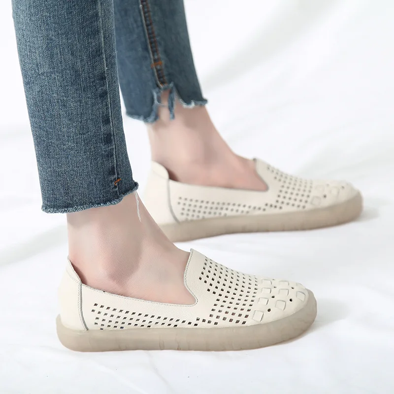 

2019 summer women genuine leather loafer, round toe flat causal shoes