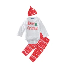 Комплект детской одежды для девочек брендовая Новинка комбинезон с надписью+ олень брюки+ red hat 3 шт. милый мультфильм одежда для малышей Комплекты одежды для маленьких девочек