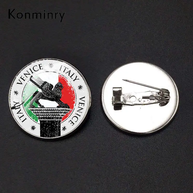 

Konminry Charms National Landmark Brooches Round Glass Nation Flag Ethnic Culture Pattern Italy Dubai Egypt US Jewelry