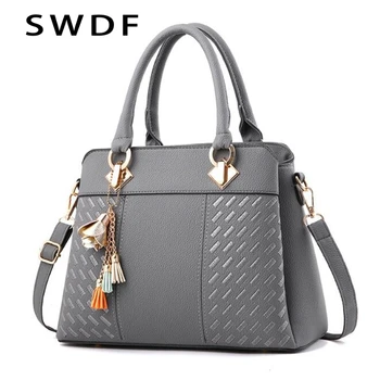 

SWDF Fashion Women Handbags Tassel PU Leather Bag Top-handle Embroidery Crossbody Bag Shoulder Bag Lady Simple Hand Bags Purse