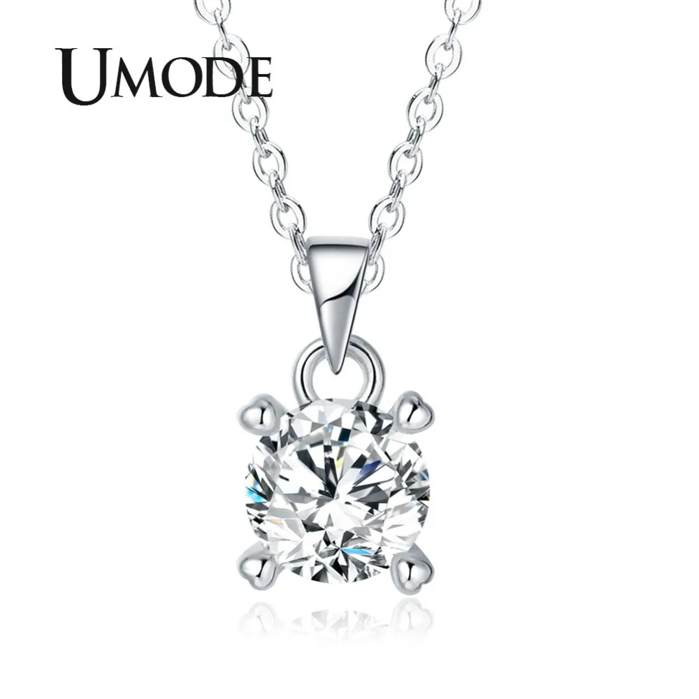 Новинка ожерелья подвески UMODE из белого золота с круглым цирконием и кристаллами