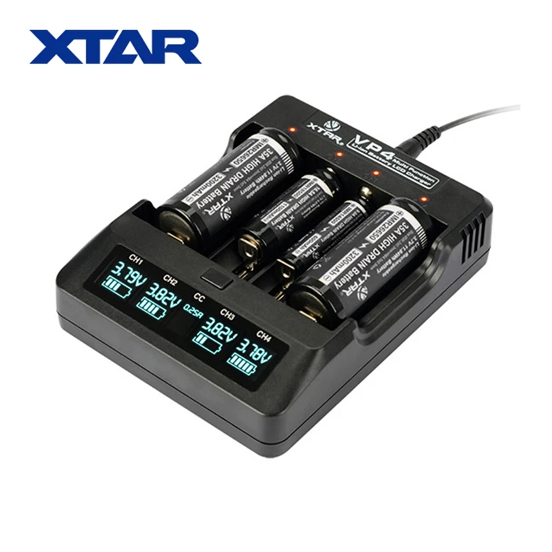 

XTAR VP4 Smart Battery Charger Intelligent LCD Voltage Display 4 Slot Universal Adapter for 18650 26650 21700 + Car Charger