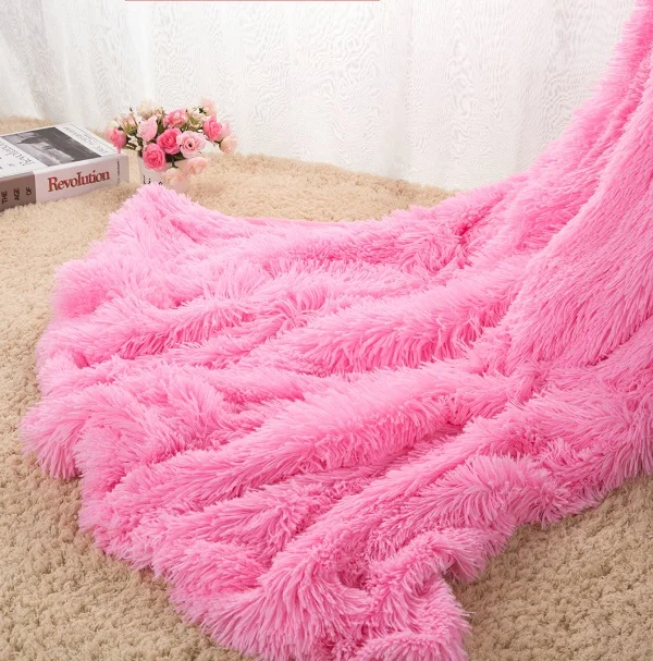 Постельные принадлежности пушистое ПВ плюшевое одеяло супер мягкий зимний плед одеяло лохматый пушистый мех искусственный теплый пледы одеяло koc narzuta - Цвет: Pink