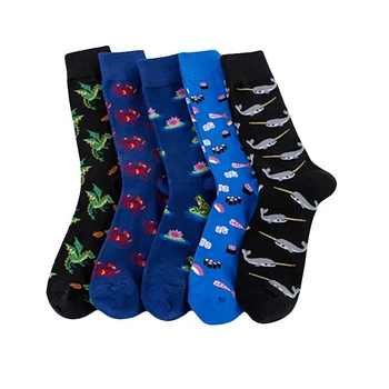 

New 2020 Combed Cotton Men's Socks Funny Frog Dinosaur Pattern Kawaii Hip Hop Happy Socks Casual Harajuku Novelty Sokken