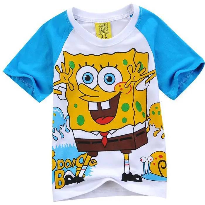 Girls Boys T Shirts Short Slevee Cotton Tops Cartoon SpongeBob 2 8Y Kids Children Clothesin T