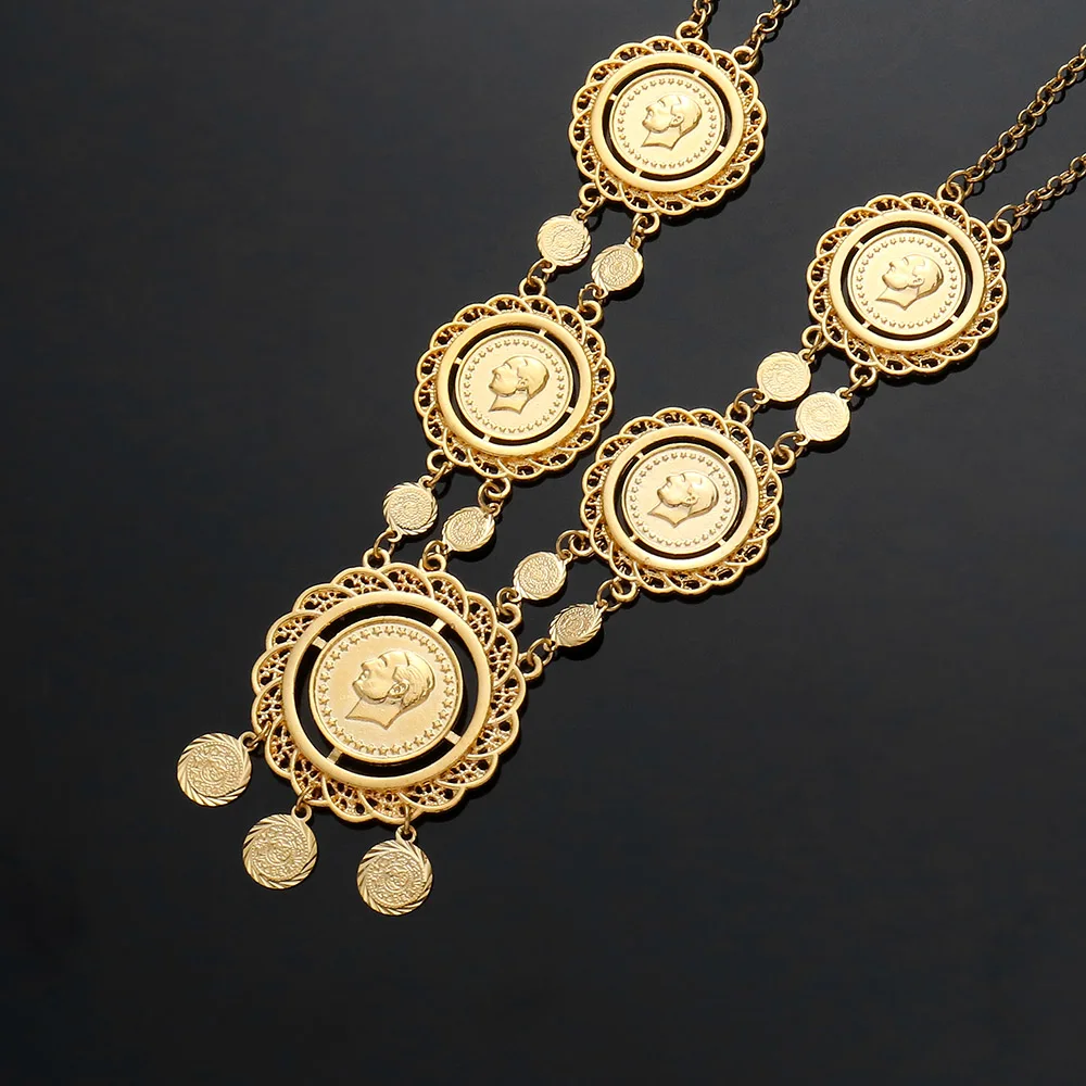 Длинное колье с монетой для женщин мусульмане арабы ювелирные изделия из монет, золото цвет Египетский Ближний Восток Турция Лира