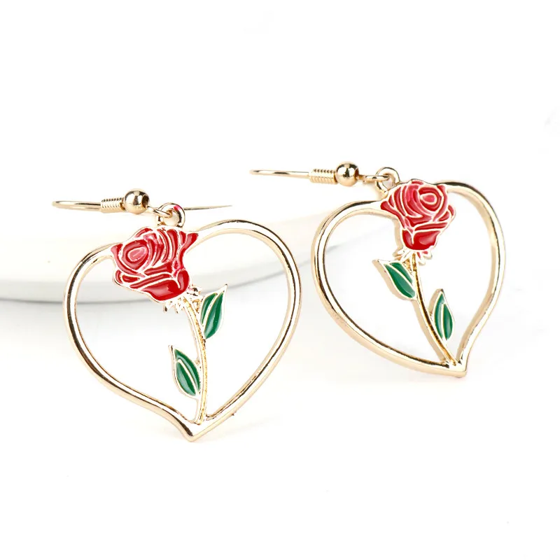 

Heart Rose Earrings for Women Fashion Jewelry Drop Earring Gift