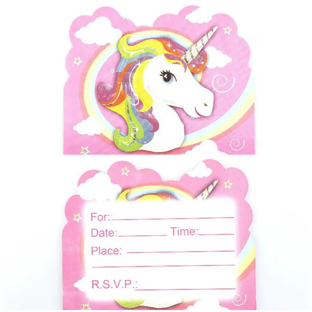 new 10pcs lot cartoon unicorn theme party paper invitation card kids