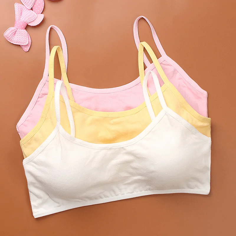young girl Solid cotton double breasted underwear bra cute Young Girl Bra Wire Free Training Small Vest Design