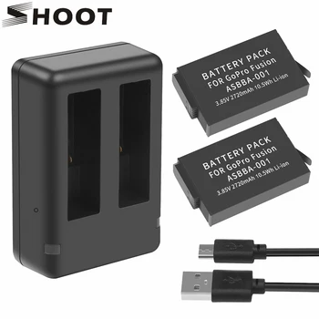 

SHOOT 2Pcs ASBBA-001 2720mAh Battery for GoPro Fusion with Dual USB Charger ASBBA 001 for Go Pro Fusion 360 Degree Action Camera