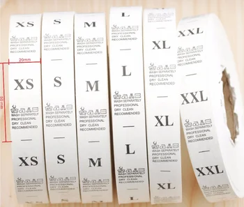 

1000pcs/roll labels for clothes white XS-XXL garment wash care label clothing size tag washable labels nylon taffeta LB-023