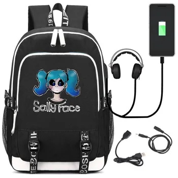 

Anime Game Sally Face USB Backpack School Bookbag Knapsack Laptop Travel Shoulder Bag Cartoon Game Bags