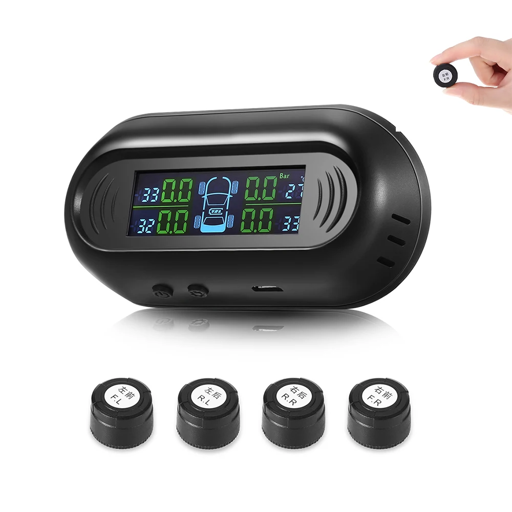 

Rectangle G50 Car Solar Powered TPMS Car Tire Pressure Monitor System LCD Screen 4 External USB Sensors Mini-Design Power