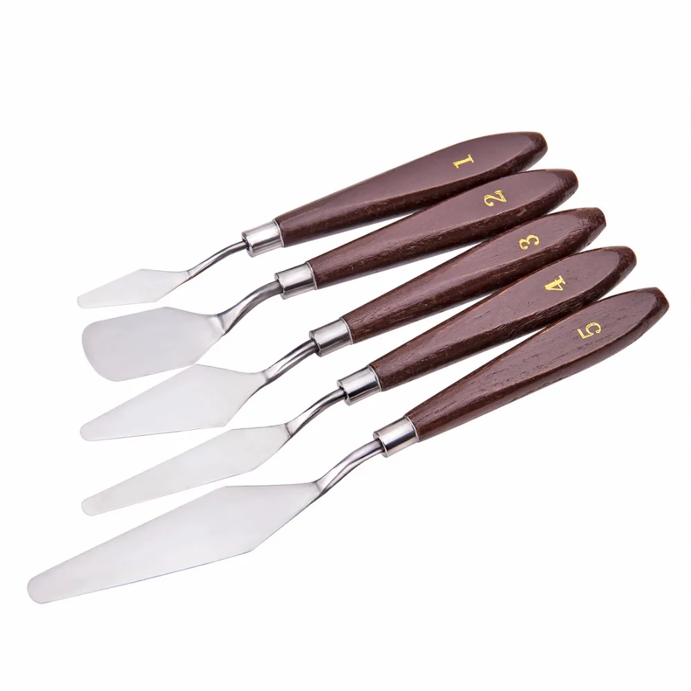 Binayo 5Pcs Oil Knives Artist Crafts Stainless Steel Spatula Palette Knife Set For Oil Painting