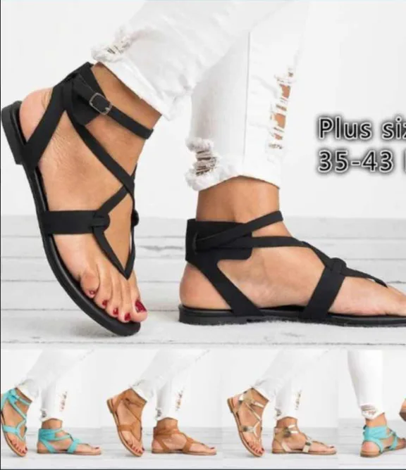 

European Design Flat Ankle Strap Gladiator Sandals Shoes Lady Casual Sexy Summer Fisherman Sandals Shoes Plus Size 35-43