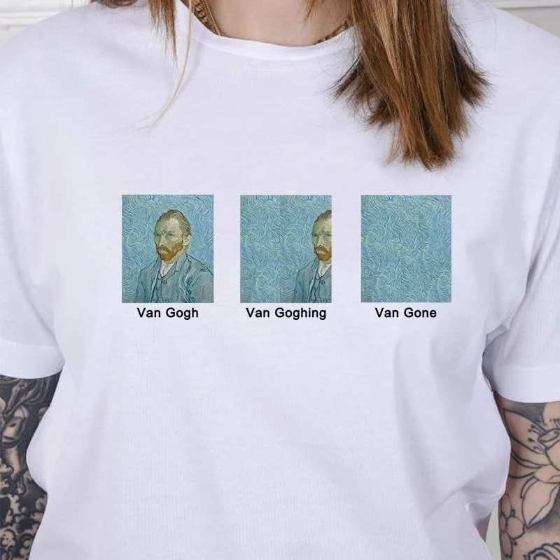 

Starqueen-JBH 1pcs Van Gogh Van Goghing Van Gone Meme Funny T-Shirt Unisex Hipsters Cute Printed Tee Vincent