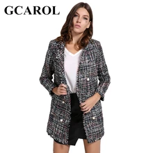 GCAROL Euro Style OL Autumn Winter Pearl Buttons Blazer High Quality Notched Collar Long Tweed Jacket Open Stitch Outwear