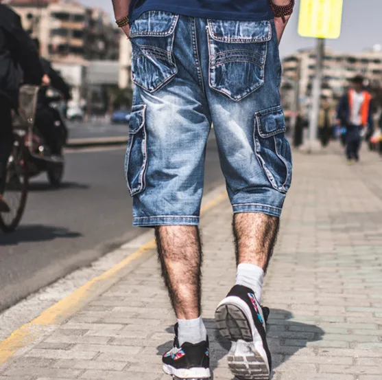 Summer Hiphop Denim Baggy Jeans Shorts Men Plus Size Big Side Cargo Pocket Shorts Jeans For Men Military Biker Cargo Jeans 30-46 Summer Hiphop Denim Baggy Jeans Shorts Men Plus Size Big Side Cargo Pocket Shorts Jeans For Men Military Biker Cargo Jeans 30-46