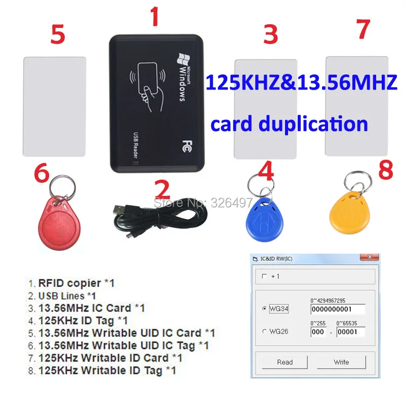 

125KHZ & 13.56MHZ card reader copier RFID writer/Rfid duplication/ no drive/ English software+ID EM4100 EM4305 tag/IC/uid card