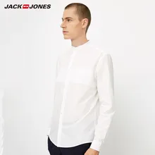 JackJones Мужская хлопковая Повседневная рубашка с воротником-стойкой с длинными рукавами Мужская одежда | 218305520