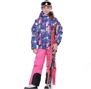 

2018 Children girl 5 6 8 10 12 14 winter clothes hooded jacket coat ski Snow suits set -30 degree quality Russia winter clothes
