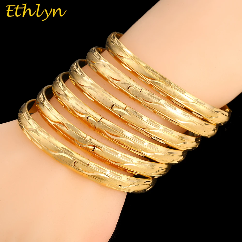 

Ethlyn 6Piece/Lot Mauritius Light Weight Wedding Party Gold Color Openable African Women Jewelry Luxury Bangles B043