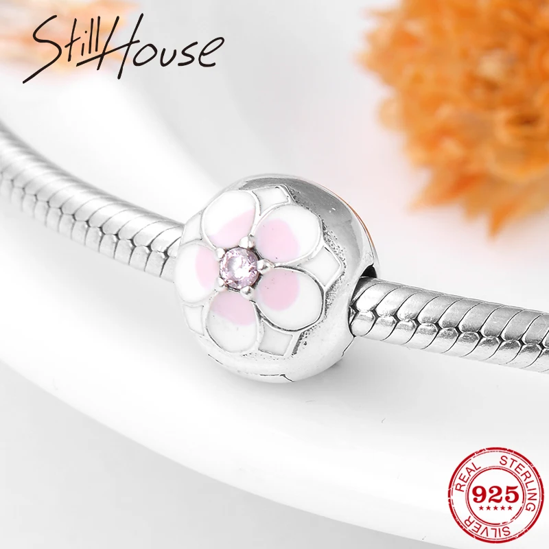

High Quality Enamel Charming flowers 925 Sterling Silver clips Lock Beads Fit Original Pandora Bracelet Bangles Jewelry making