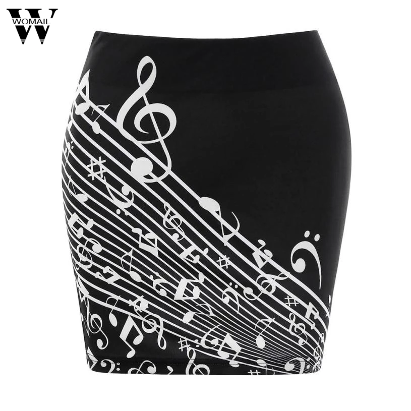 Womail Women Music Note Print Mini Bodycon Skirt High Waist Skirt