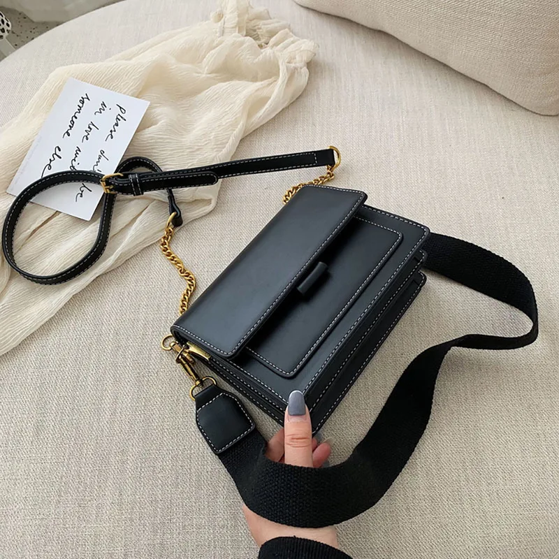 Женские повседневные сумки-мессенджеры с цепочкой, модные дамские сумки на плечо с регулируемым ремешком - Цвет: Черный