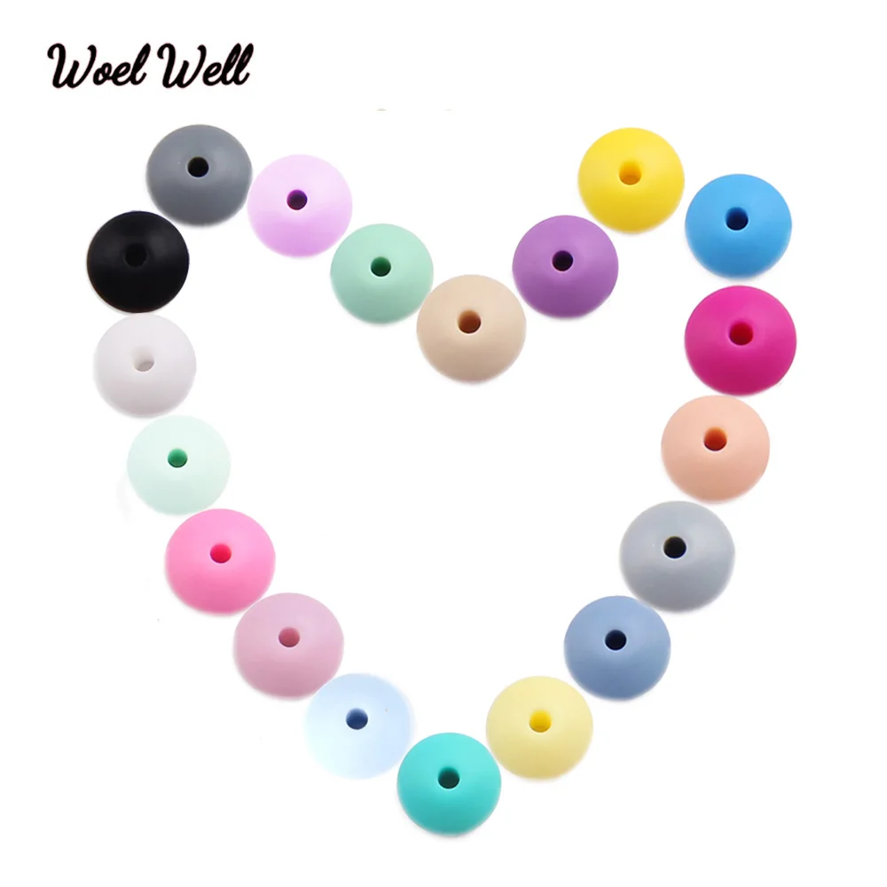 

Woel Well 100pc Silicone Abacus Beads Lentil 12*7mm Bpa Free Food Baby DIY Teether Necklace Bead Jewelry Baby Care Teething Toy