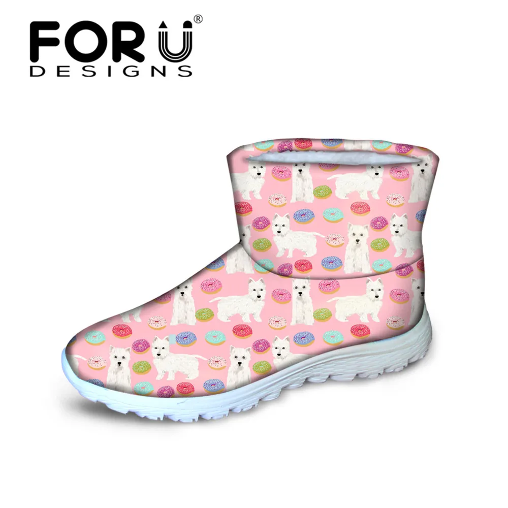 

FORUDESIGNS Lovely Westie Florals Printed Women Warm Snow Boots Casual Winter Waterproof Rain Boots for Female Cotton Ankle Boot