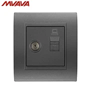 

MVAVA TV/Television Aerial + Network Internet LAN RJ45 PC/Computer Decorative Socket Luxury PC Black Panel Outlet Free Shipping