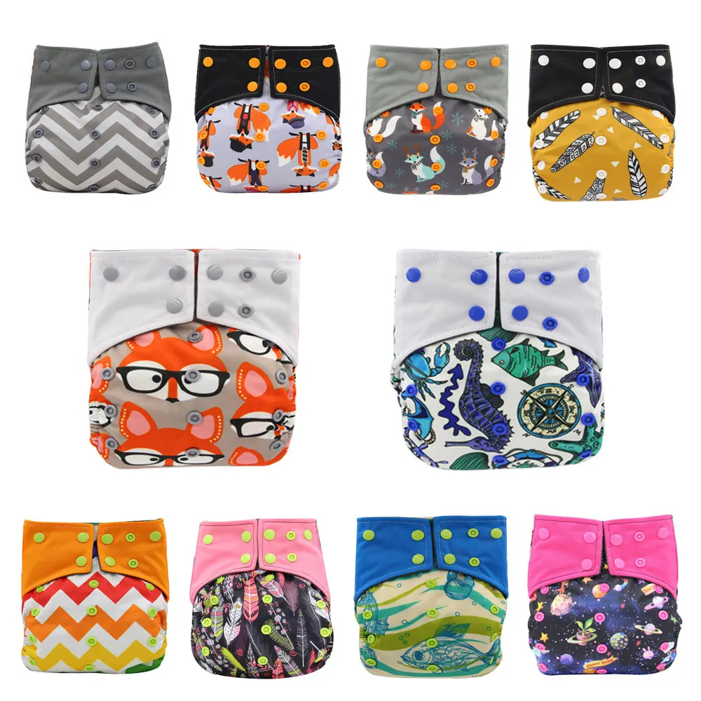 

Waterproof All-in-one AIO Newborn Cloth Diaper with Double Gussets Pocket Cloth Diaper Built-in Bamboo Insert