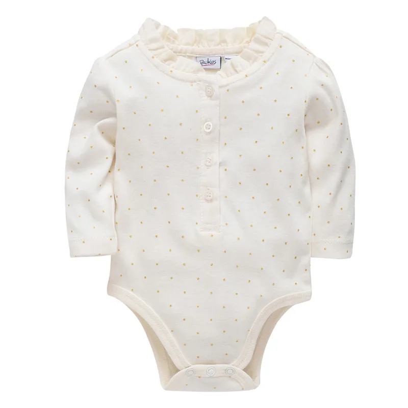 

2018 Long Sleeve Baby Girl Rompers Winter Beige Princess Polka Dots Infant Girls Jumpsuit Overalls Cute Knitted Toddler Onesies