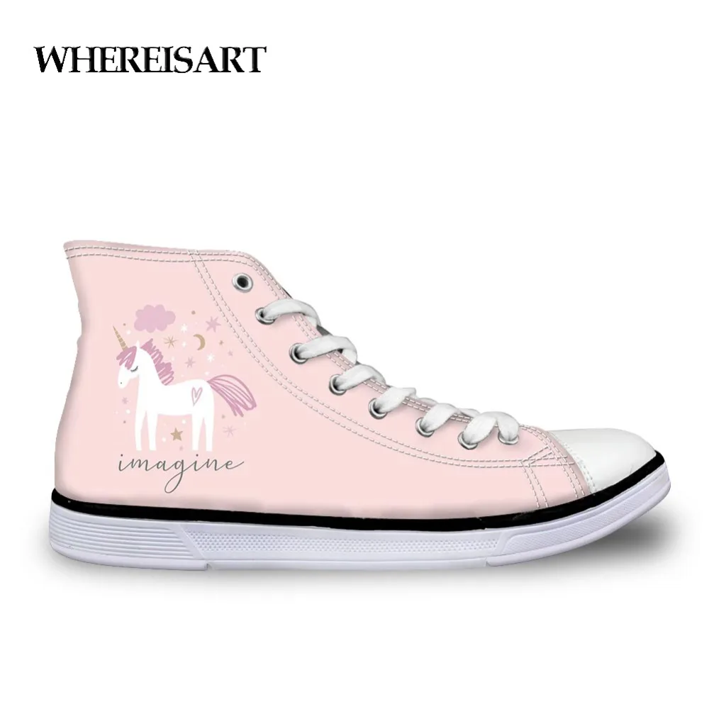 WHEREISART Lady Pink Designer Sneakers Animals Unicorn Printed Canvas Shoes Casual Femme Spring Autumn High Top Vulcanize Shoes WHEREISART Lady Pink Designer Sneakers Animals Unicorn Printed Canvas Shoes Casual Femme Spring Autumn High Top Vulcanize Shoes