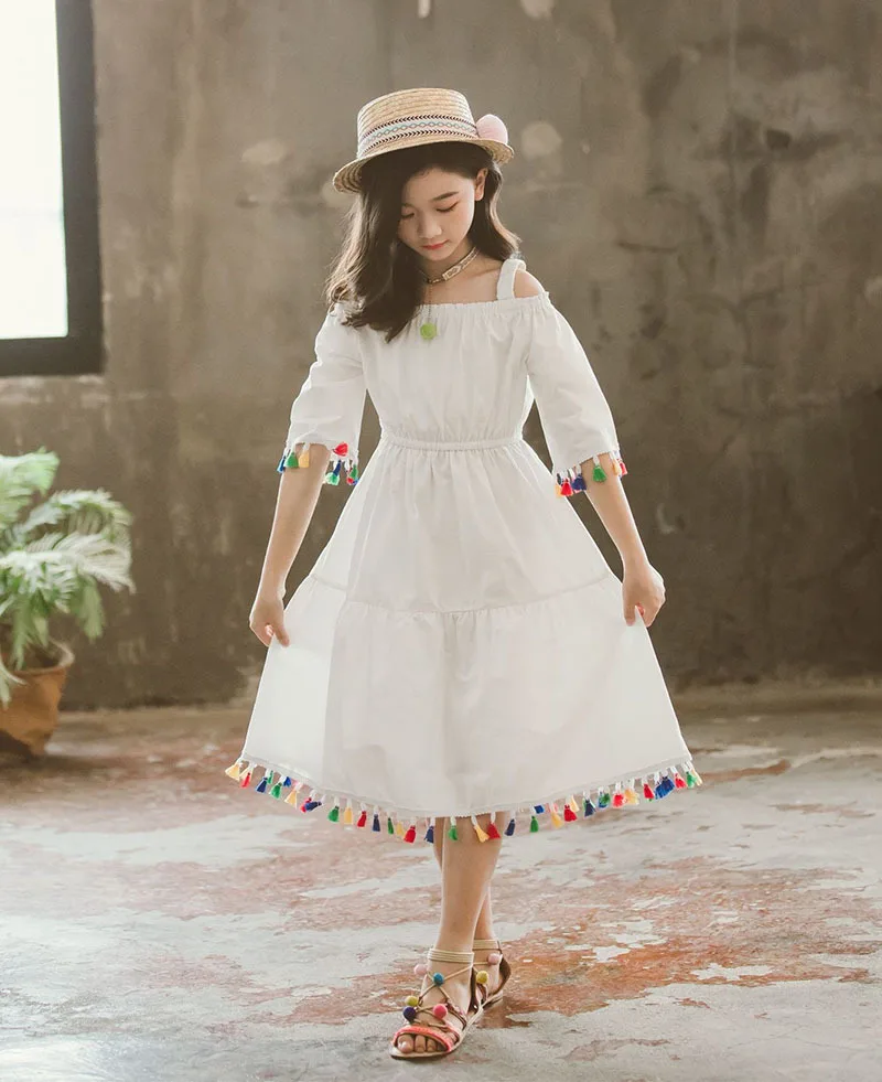 Tassel Teenage Girls Dress Kids Formal Wear Princess Dress Girls 100% Cotton Summer Beach Dresses Maxi Long White Yellow 2019  4 16 17 5 6 7 8 9 10 11 12 13 14 15 years  little  big toddler fashion dress for girls summer dress princess (13).jpg