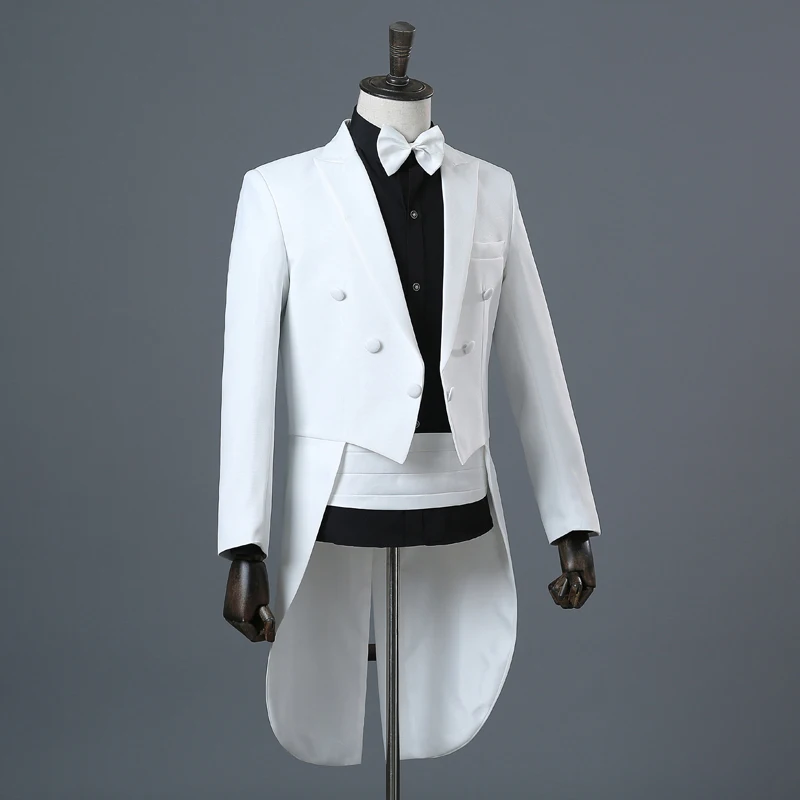 PYJTRL Англия джентльмен из двух частей Черный Белый Жених Дешевые Свадебные смокинги костюмы для мужчин Классический хвост пальто