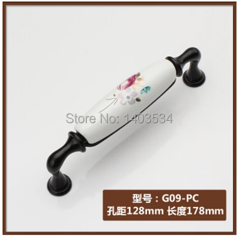 

Length 140mm Hole CC 128mm ceramic Zinc alloy chrome shiny finish Modern handle cabinet handle drawer pulls tulip flower print