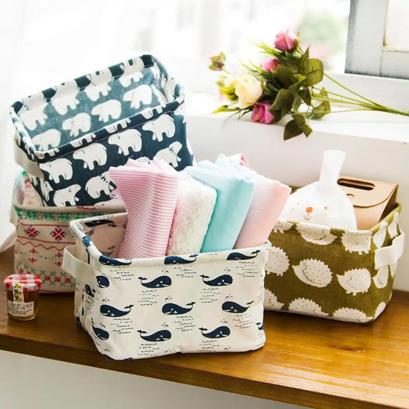 

Printing Makeup Cosmetic Storage Box Storage Bag Organiser Foldable Container cotton Storage Basket cajas organizadoras AU220
