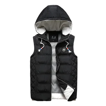 

2018 New Men Cotton Warm Winter Coat Mens Light Thick Sleeveless Jacket Snow Black Detachable Hooded Vest Male Casual Outerwear