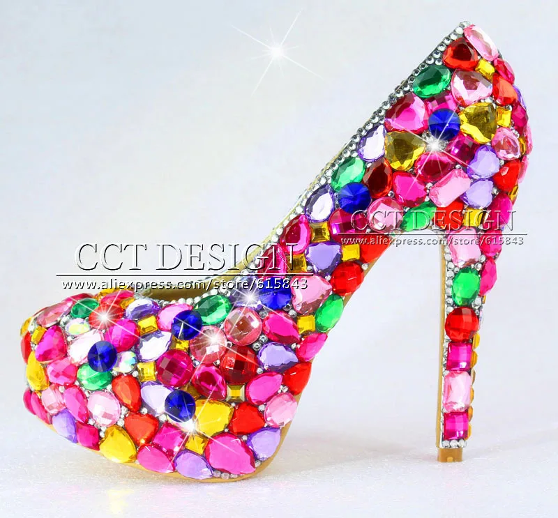 blue red pink colorful rhinestone diamond wedding bridal high heels shoes ladies sexy high heels evening pumps