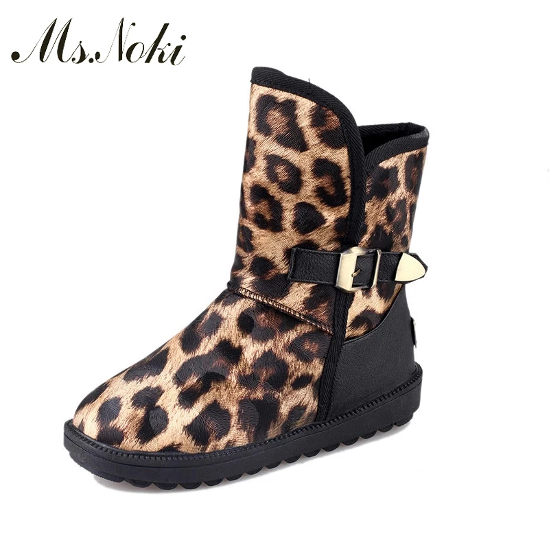 

Ms. Noki 2017 Leopard women boots platform Buckle strap ankle snow boots winter shoes for women boot shoe good quality shoes Fur